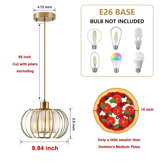XSDeTu 1 Single Gold Crystal Pendant Light Kitchen Light Adjustable 59 inch Cord - Picture 3 of 14